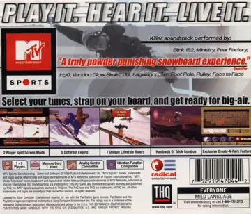 MTV Sports - Snowboarding (US) box cover back